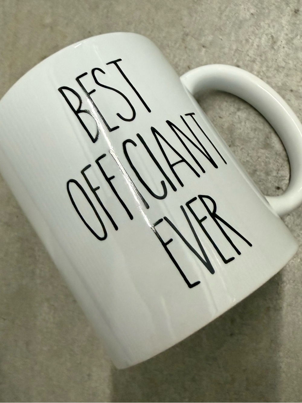 White Ceramic “Best Officiant Ever” Mug with Thank You Message on Back